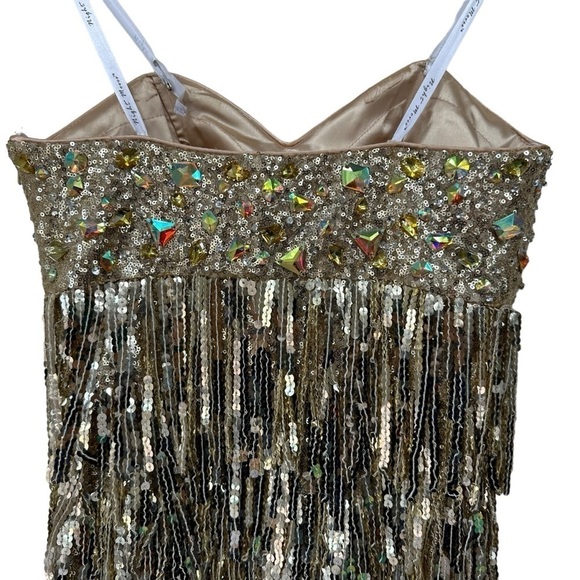 Night Moves by ALLURE Gold Sequin Evening Flapper Gatsby Sleeveless Dress, 10 - Picture 8 of 15